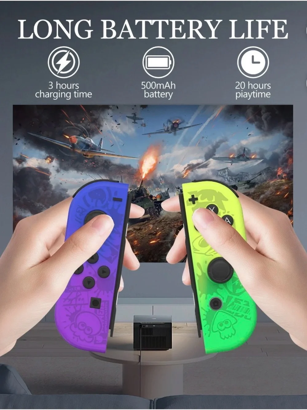 Nintendo Compatible Neon Purple & Lime Green Wireless Game Controllers